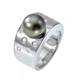 Ring Hoani aus Silber und Zirkonia mit Tahiti-Perle