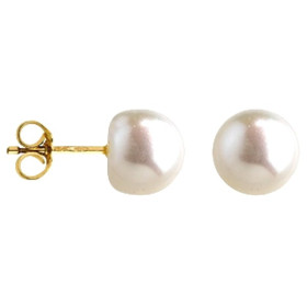 18k gold stud earrings with button cultured pearls
