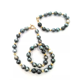 Parure Cordélia de collier et bracelet de perles de Tahiti- Poemana