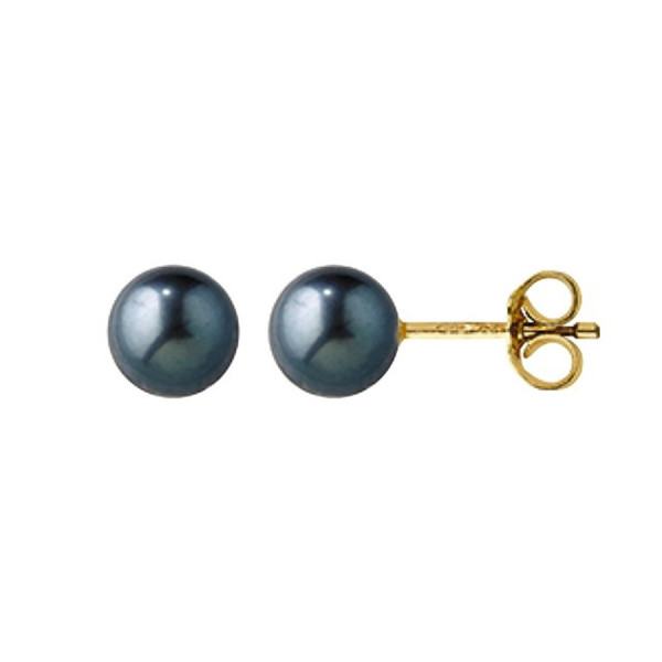 Diamond2Deal 14K White Gold 4 mm Black Akoya Cultured Pearl Stud Earrings  with Friction Back - 181N2A