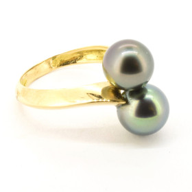 Duo gold ring with two Tahitian pearls
