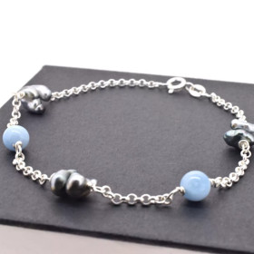 Roma bracelet with keshi pearls and agates - Poemana