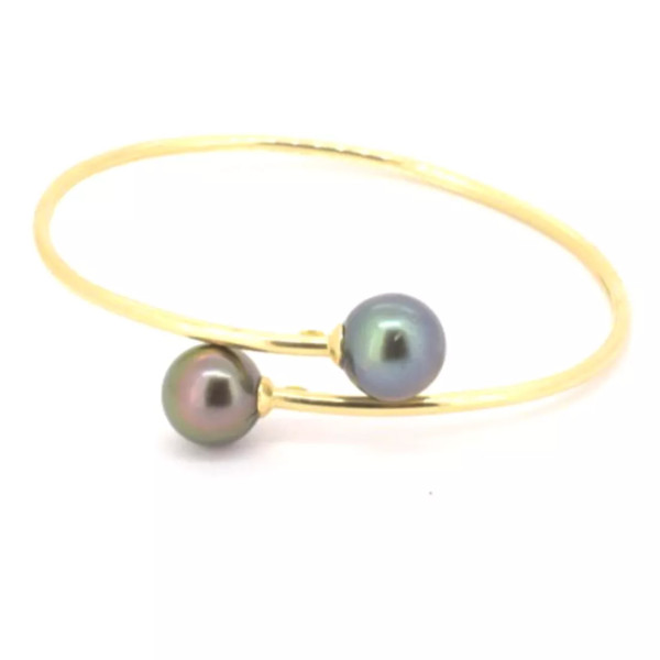 Gold  bangle with round Tahitian pearls