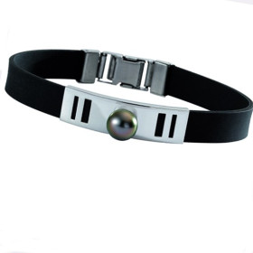 Tiki 3 steel and Tahitian pearl bracelet