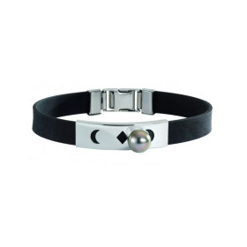 Tiki 2 steel and Tahitian pearl bracelet