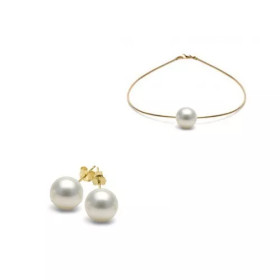 Parure collier et boucles d'oreilles en or 18k et perles de culture eau douce - Poemana