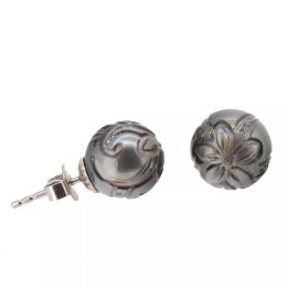 Ohrringe Tiaré aus Silber mit gravierten Tahiti-Perlen