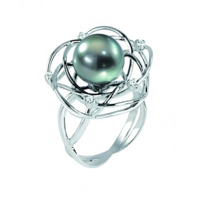 Jane silver ring with a Tahitian pearl