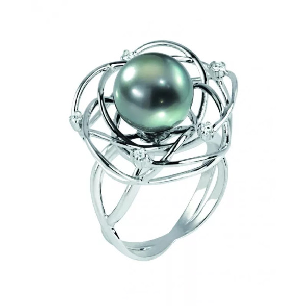 Jane silver ring with a Tahitian pearl