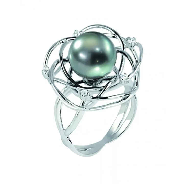 Anillo Jane de plata con perla de Tahití redonda