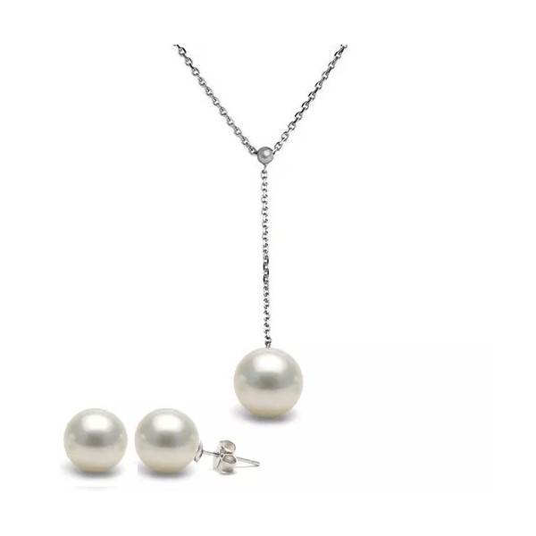 Silver set with white cultured pearls