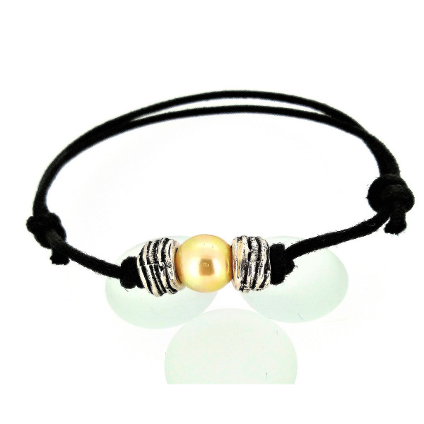 Baroque Australian pearl leather bracelet