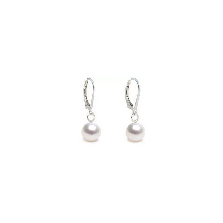 Pendientes de oro blanco de 18 k con perlas de agua dulce blancas