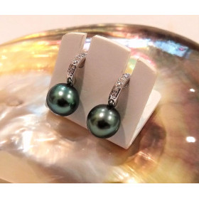 Boucles d'oreilles or blanc diamants perles de Tahiti