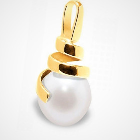 Spiral gold and diamond pendant with a cultured pearl