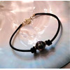 18K leather and Gold bracelet withe a circled Tahitian pearl