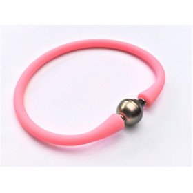 Bracelet Vent d'Ouest silicone rose baby pink perle de Tahiti cerclée 10-11 mm