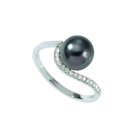 Diams white gold and diamond ring with a Tahitian pearl