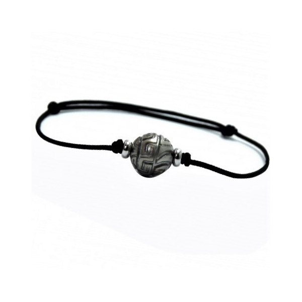 Coton bracelet with an engraved Tahitian pearl