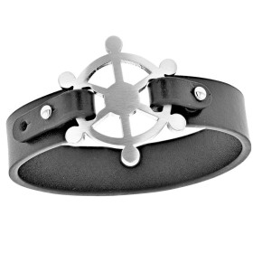 Bracelet cuir noir et acier Régate . Poemana
