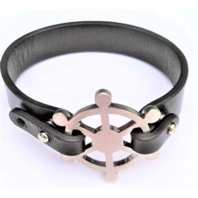 Bracelet cuir noir et acier Régate . Poemana