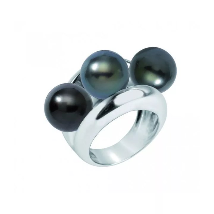 Anillo Lyne de plata con perlas de Tahití redondas