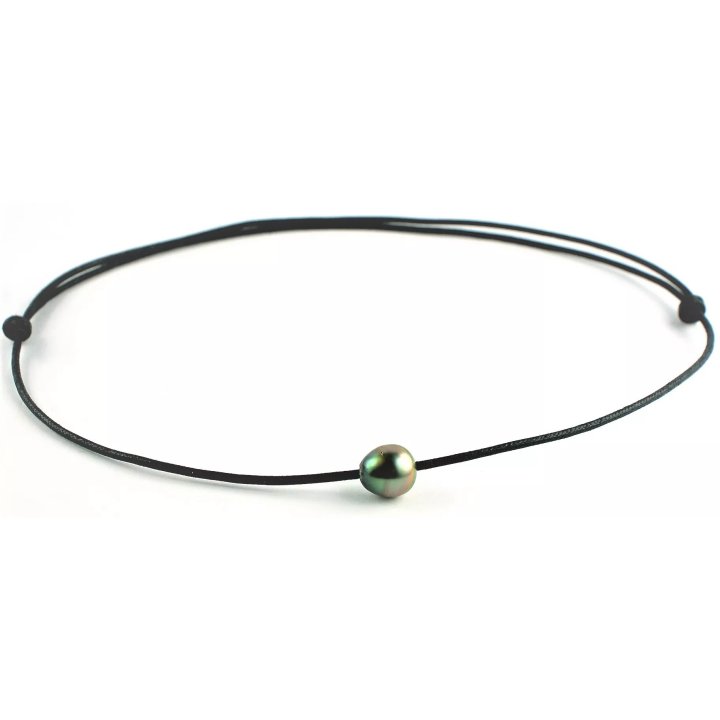 Collana in cotone con perla di Tahiti cerchiata