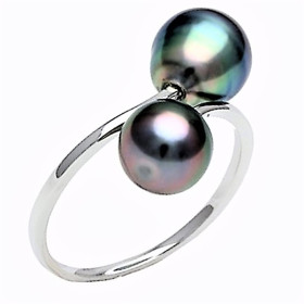 Atoll silver and Tahitian pearl ring