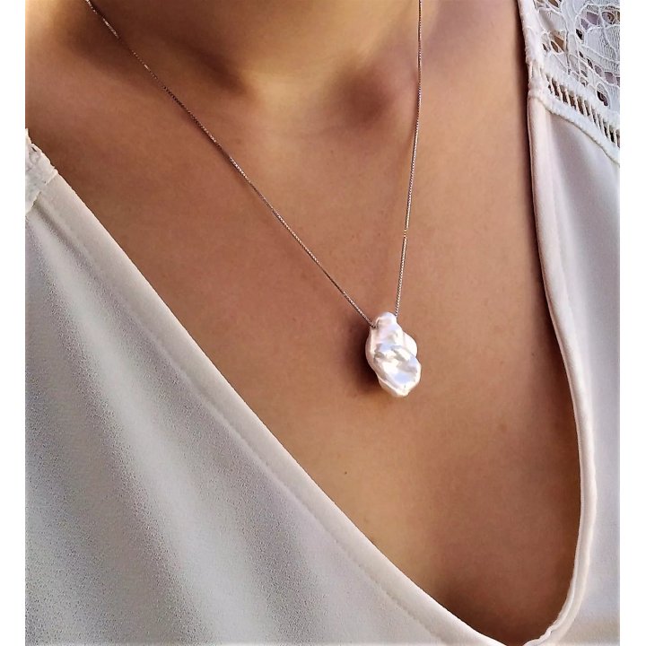 Collar Anita de plata con perla cultivada blanca barroca