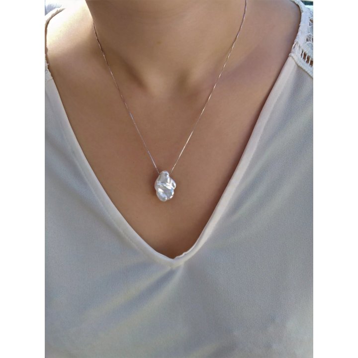 Collar Anita de plata con perla cultivada blanca barroca