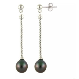 Horizon silver and Tahitian pearl earrings - Poemana