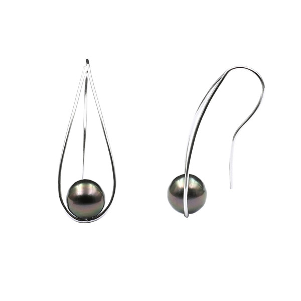 Pomare Sterling silver and Tahitian pearl earrings