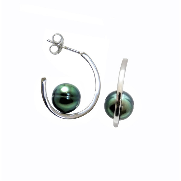 Oreva Sterling silver earrings with circled Tahitian cultured pearls.