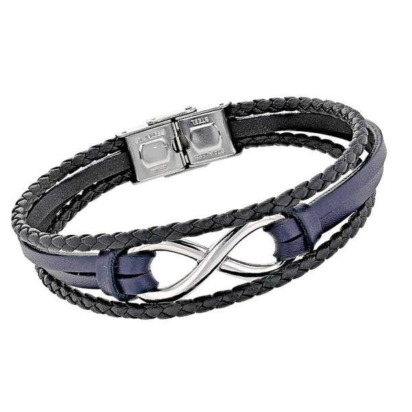 Lima black leather and steel bracelet- Poemana.