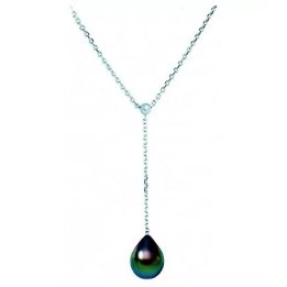 Azur sterling silver and Tahitian pearl hanging necklace
