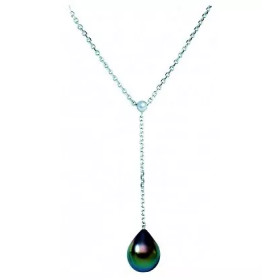 Azur sterling silver and Tahitian pearl hanging necklace