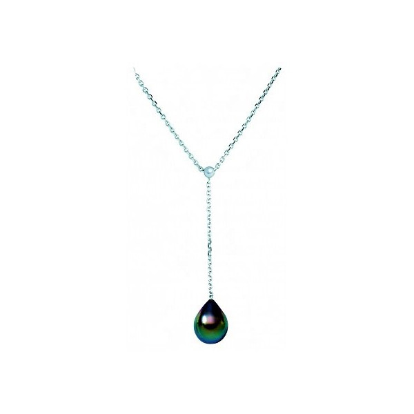 Azur sterling silver and Tahitian pearl hanging necklace