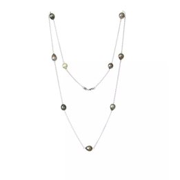 Collana lunga (sautoir) in argento con perle di Tahiti cerchiate