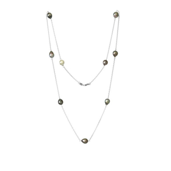 Long necklace with circled Tahitian pearls