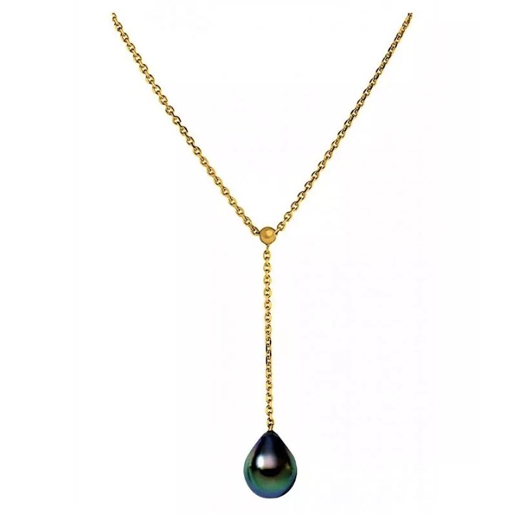 Collar Paloma de oro de 18 quilates con perla de Tahití en forma de pera