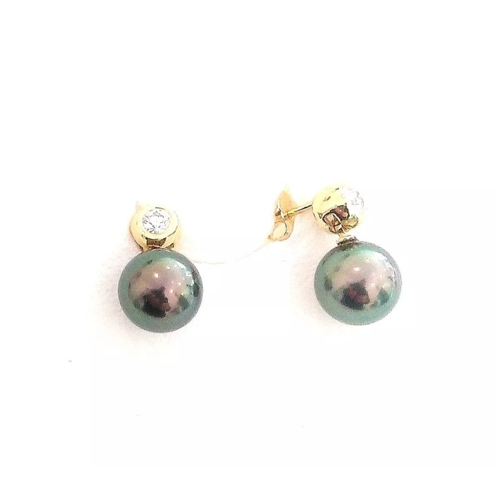 Pendientes Lorene de oro de 18 quilates con diamantes y perlas de Tahití