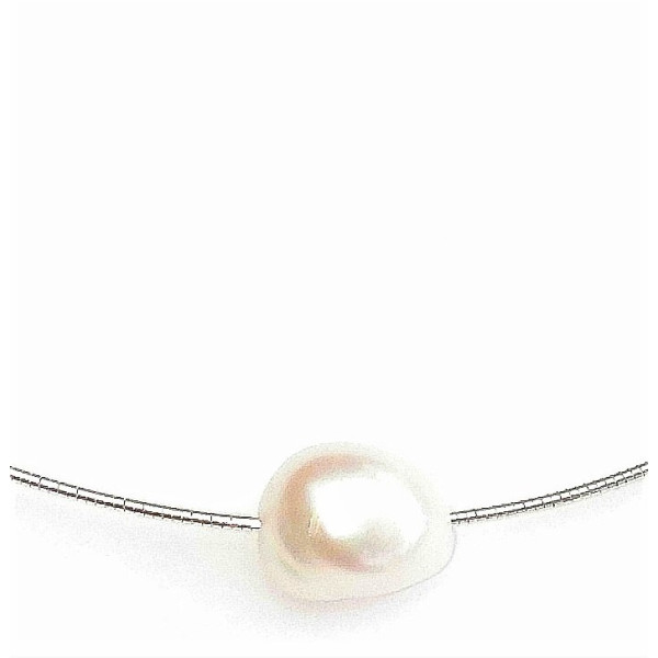 White baroque cultured pearl silver cable necklace