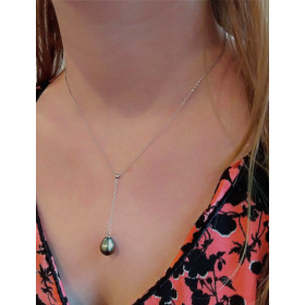 Azur sterling silver and Tahitian pearl hanging necklace