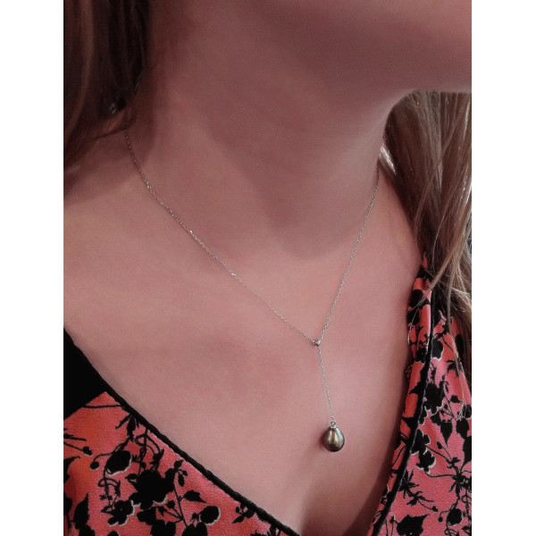 Azur sterling silver and Tahitian pearl hanging necklace