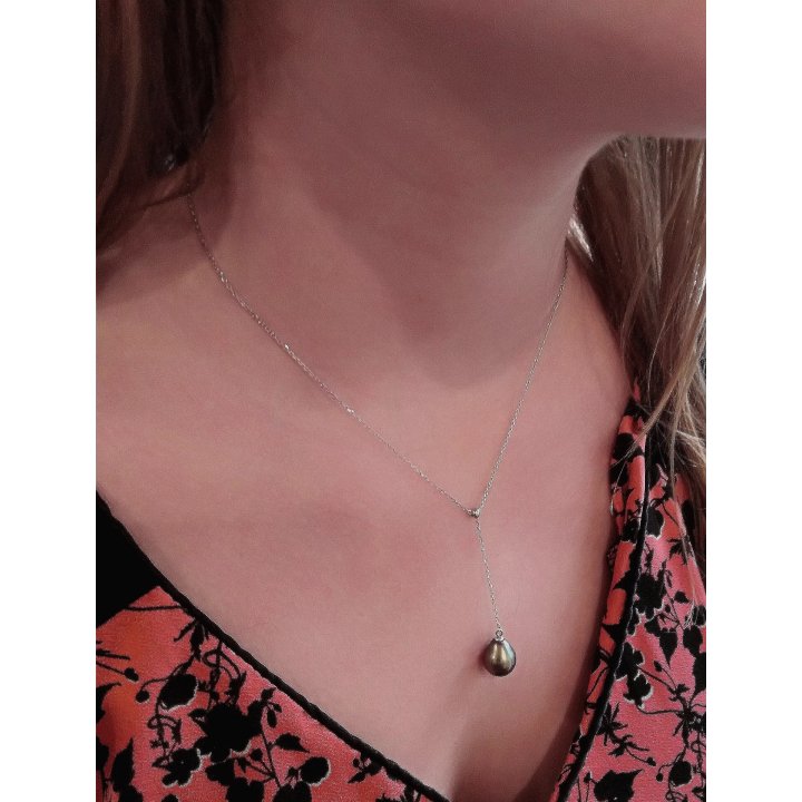 Collana Azur in argento con perla di Tahiti a goccia