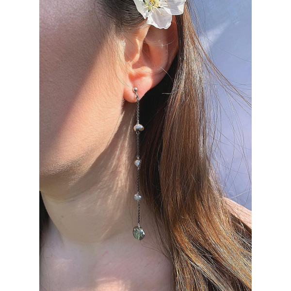 Boucles d'oreilles pendantes perles Tahiti keshis