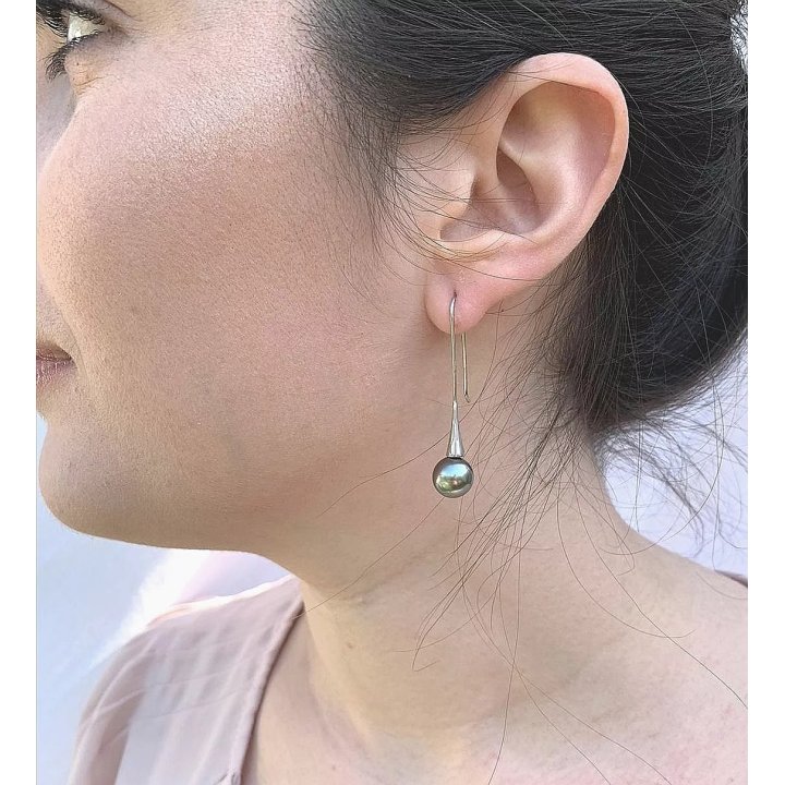 Pendientes Monaco de plata con perlas de Tahití redondas