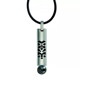 Pendentif en acier et perle de Tahiti ronde Totem - Poemana
