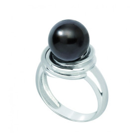 Torsade silver ring with a half Tahitian pearl