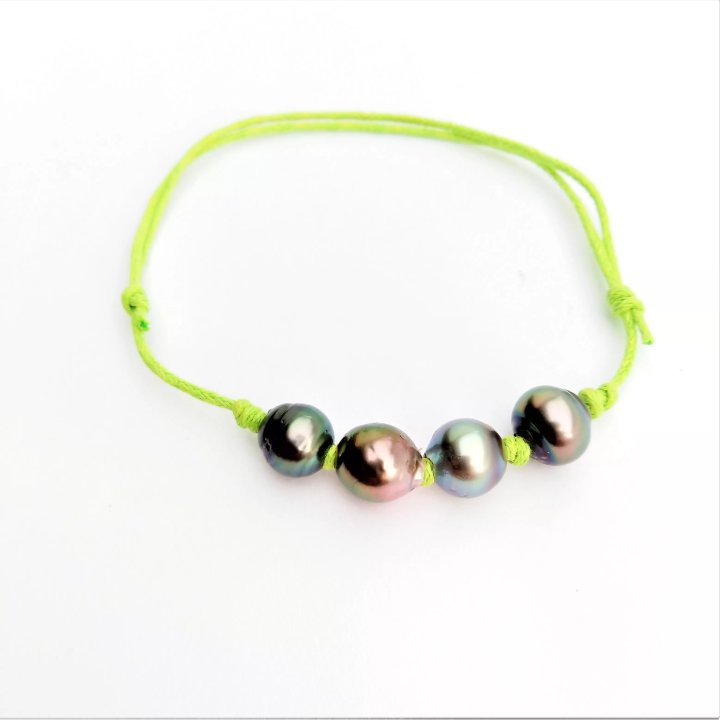 Bracciali in cotone Mamiti con 4 perle di Tahiti cerchiate